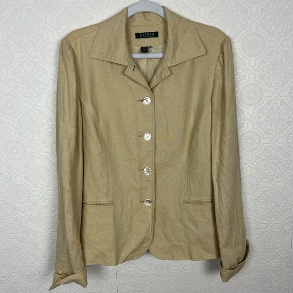 Ralph Lauren 100% Linen Blazer Jacket Coat Lightweight Tan Neutrals - Picture 1 of 5